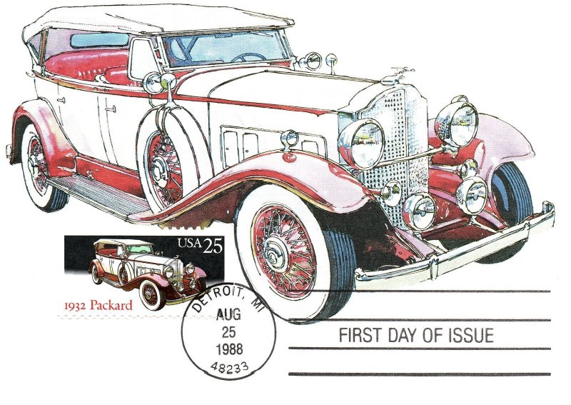 1932 PACKARD ANTIQUE CLASSIC CAR ON FIRST DAY US POSTAL SERVICE CONTINENTAL SIZE