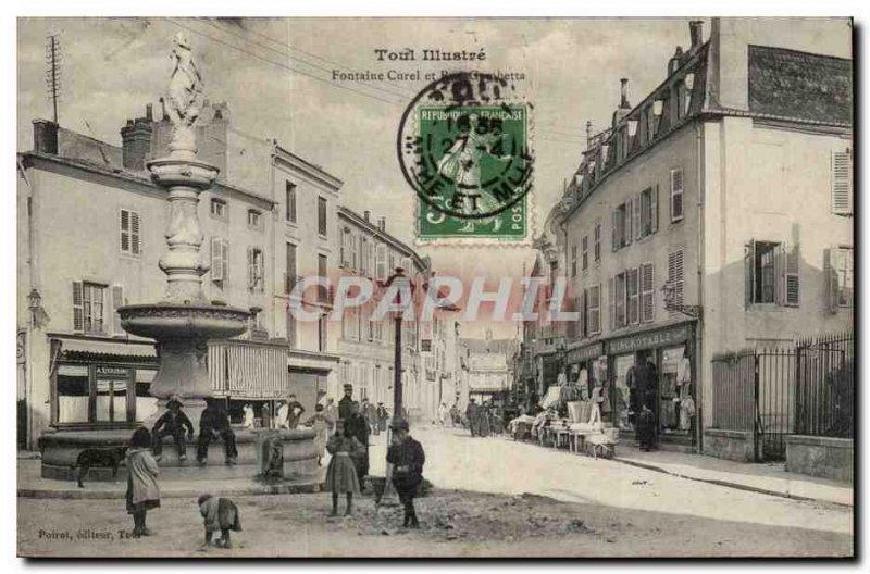 Toul iIlustee - Fontaine Curel - dogs - children - Old Postcard