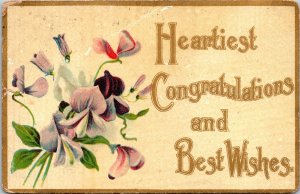 VINTAGE POSTCARD CONGRATULATIONS & BEST WISHES SPECIAL FLAG CANCEL 1912 {faults}