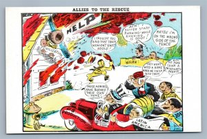 WWII PROPAGANDA ALLIES TO THE RESCUE VINTAGE POSTCARD PATRIOTIC UNCLE SAM