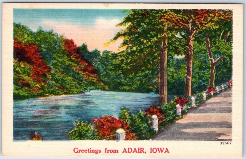 x2 LOT c1940s Adair, IA Greetings from NYCE Landscape Linen Postcards Iowa A257