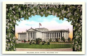 1930s OKLAHOMA CITY OK STATE CAPITOL LAND OF MISTLETOE GREETINGS POSTCARD P1885