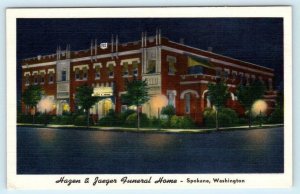 SPOKANE, Washington WA ~ Night View HAZEN & JAEGER FUNERAL HOME c1940s  Postcard