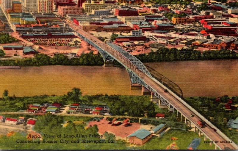 Louisiana Shreveport Aerial VIew Of Long-Allen Bridge To Bossier City Curteich