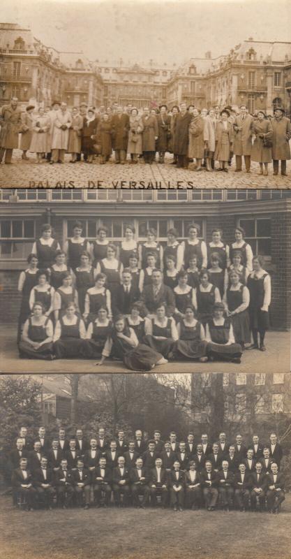 Large groups of people students tourists early photo postcards x 3