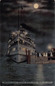 J75/ Put-In-Bay Ohio Postcard c1910 Moonlight Steamer Dock Crowd 347