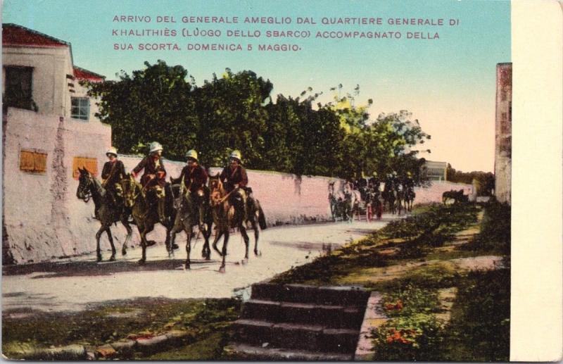 Rhodes Arrival of General Ameglio Italo-Turkish War Greece Repro Postcard D68