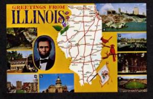 IL Greetings from ILLINOIS State Map Postcard Lincoln