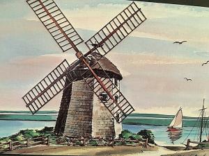 Postcard Reprint Painting- Robert Brooks- Old Bass River Windmill,Yarmouth,MA T4