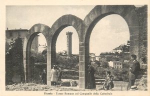 Italy Fiesole roman baths ruins and cathedral tower