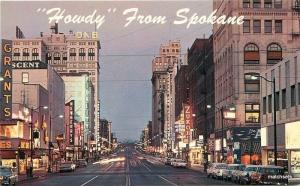 1950s Night Neon Street Scene Riverside Spokane Washington autos Smith 2815