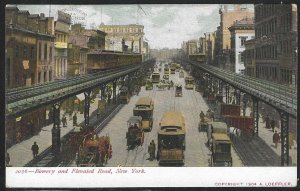 Bowery and Elevated Railroad, Manhattan, New York City, 1904 Postcard, Unused