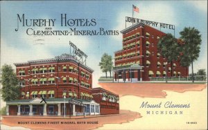 Mount Clemens Michigan MI Murphy Hotels Clementine Mineral Bath Linen Postcard