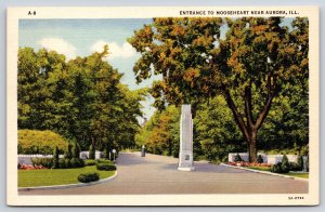 Aurora Illinois~Entrance to Mooseheart By Garden~Vintage Linen Postcard