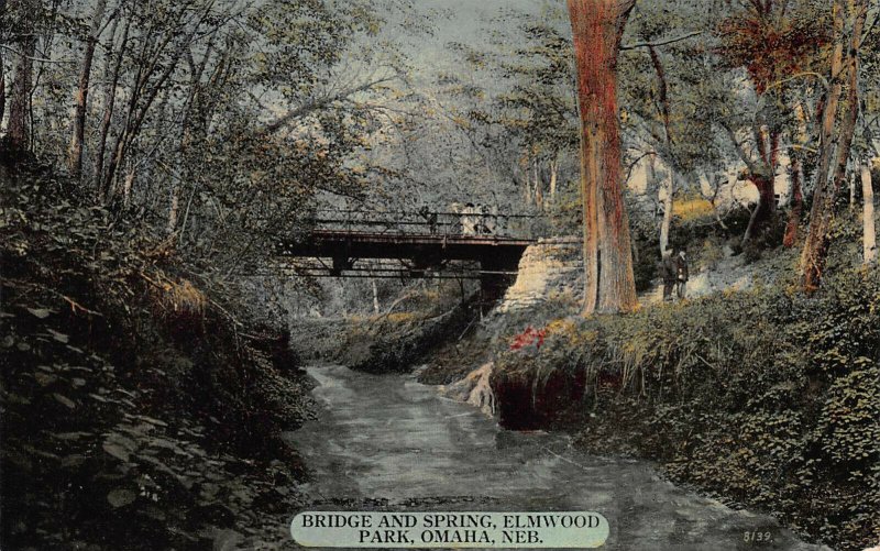 Bridge and Spring, Elmwood Park, Omaha, Nebraska, Early Postcard, Unused 