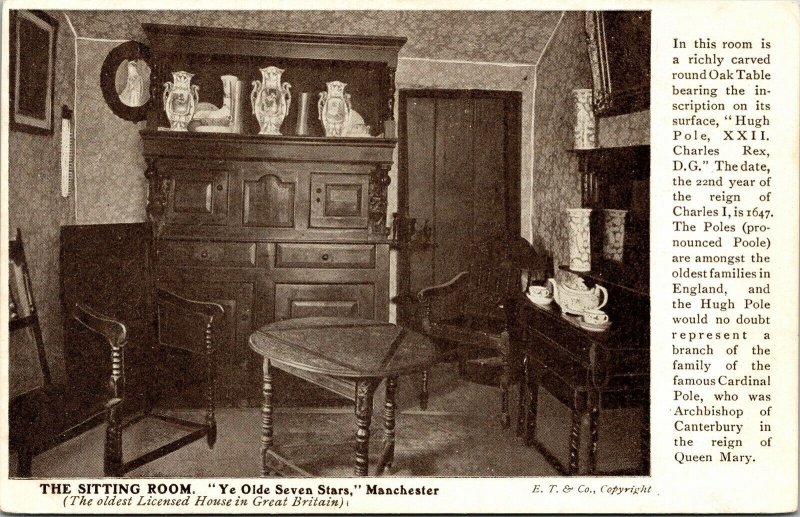 Sitting Room Manchester Great Britain House Postcard Antique DB UNP Unused