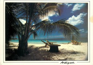 Postcard butterfly stamp franking Antigua beach view