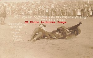 OR, Pendleton, Oregon, RPPC, Rodeo, Cowboy Art Acord Bulldogging, Marcell Photo