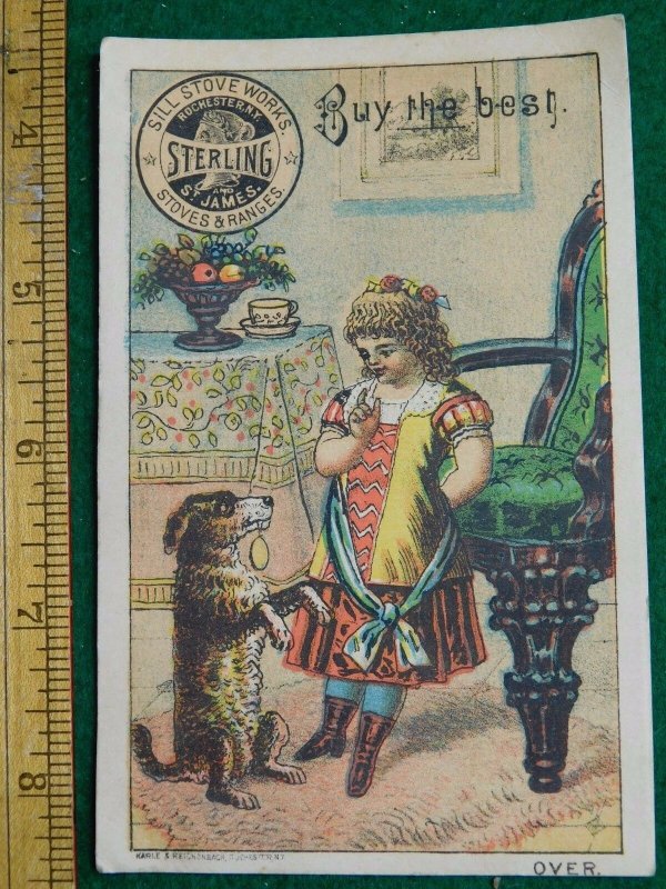 1870s-80s Still Stove Works Stoves & Ranges Dog Begging Victorian Trade Card F35