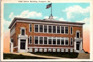 View of High School Building, Freeport ME c1945 Vintage Postcard Q75