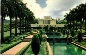 Mormon Temple Oahu Hawaii Pools Landmark Chrome Cancel WOB Postcard 