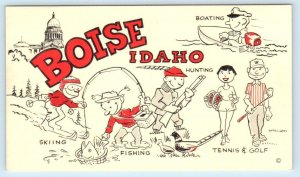 BOISE, Idaho ID ~ Chamber of Commerce ADVERTISING Hunting Fishing 1958 Postcard