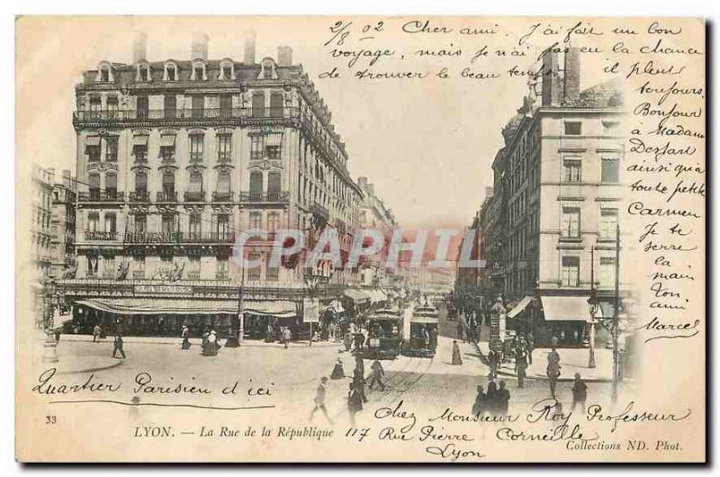 Old Postcard Lyon Street Tramway Republic