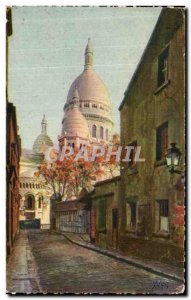 Old Postcard Paris Strolling Monrnartre Basilica view of the Rue du Chevalier...