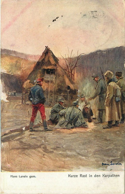 WWI German Propaganda PostCard Short Rest in the Carpathians Nr 395 Hans Larwig