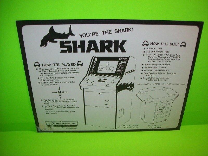 Shark Arcade FLYER 1975 Original Video Arcade Game Flyer Artwork Jaws Vintage