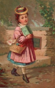 Lovely Young Victorian Girl Carrying Grociers Trade Card P49 