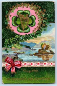 Tully NY Postcard St. Patrick's Day Colleen Brawn Rock Killarney Embossed 1911