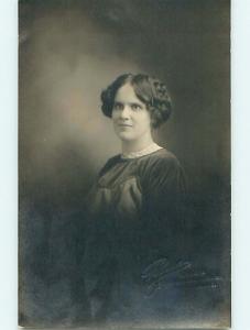 Pre-1920's rppc GIRL WITH HAIR UP IN A BUN EMBOSSED BY STUDIO Portland OR t2847