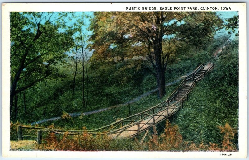 c1920s Clinton, IA Rustic Bridge Eagle Point Park Trail PC Wood Stick Fence A324