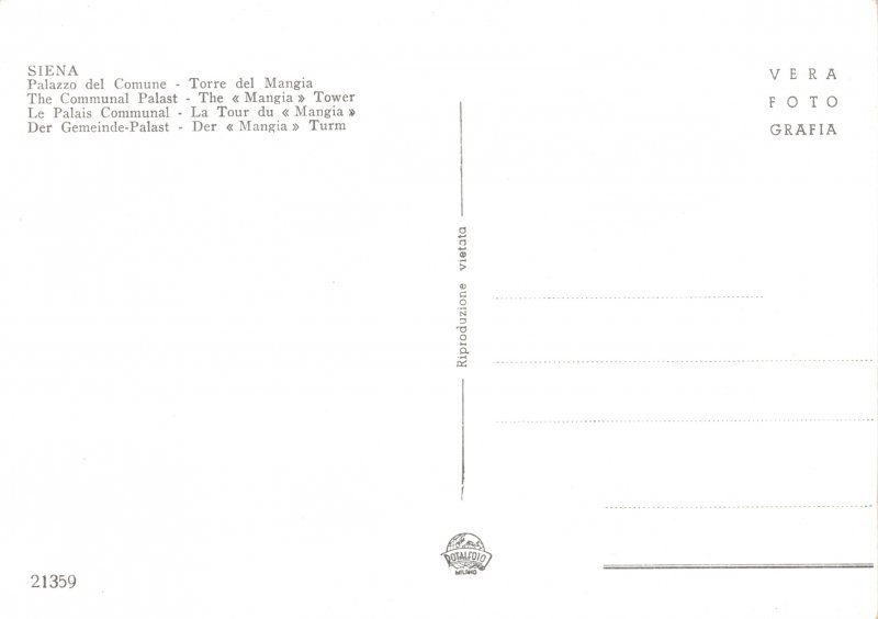 Postcard Modern SIENA
Palazzo del Comune Mangia