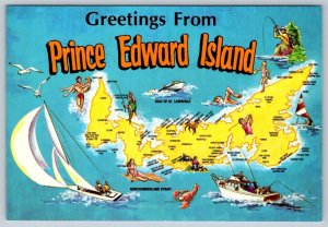 Greetings From Prince Edward Island Canada Map Postcard Shows Points Of Interest