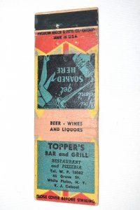 Topper's Bar and Grill White Plains New York 20 Front Strike Matchbook Cover