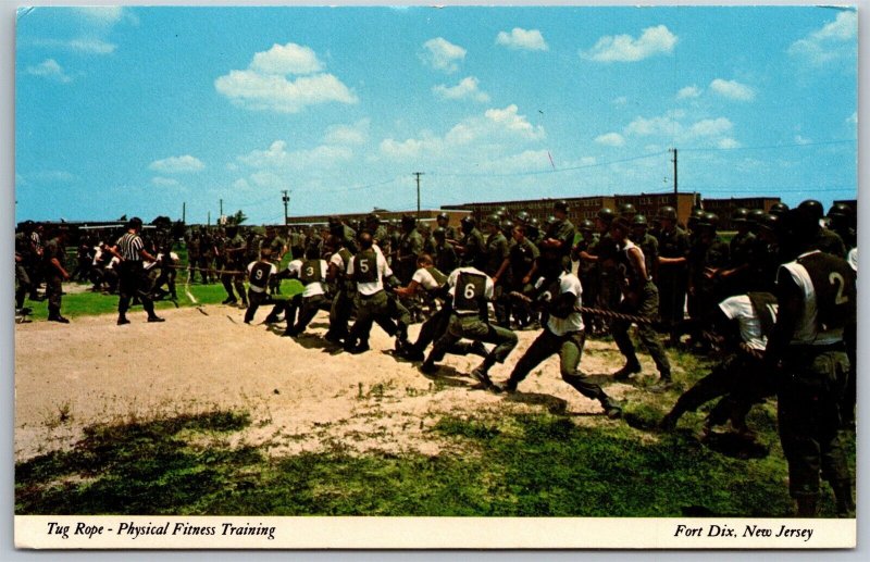 Vtg Fort Dix New Jersey NJ Army Tug Rope Physical Fitness Training Postcard