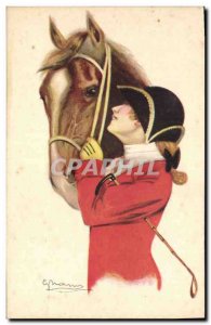 Old Postcard Woman Riding Equestrian Horse