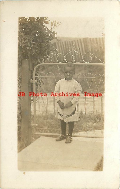 Black Americana, RPPC, Child Standing Next to Art Nouveau Style Gate, Photo