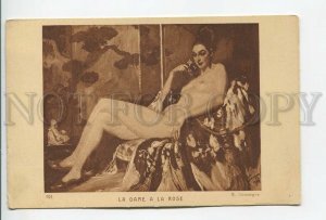 462272 DOMERGUE lady w/ rose NUDE Vintage postcard SALON #301