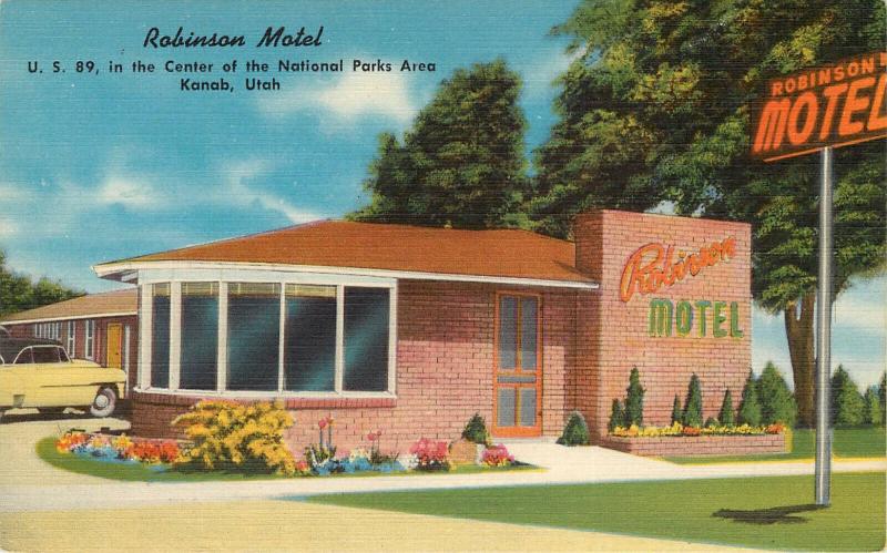 Linen Postcard Robinson Motel Kanab Utah near National Parks