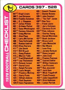 1978 Topps Football Card Checklist #397-528 sk7511