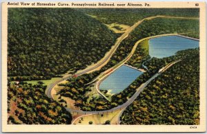 VINTAGE POSTCARD AERIAL VIEW OF THE HORSESHOE CURVE AT ALTOONA PENNA 1940