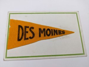 1909 Des Moines IA Cloth Flag Pennant Greeting Novelty Postcard Welcome A175