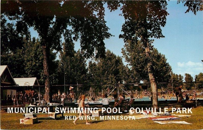 Red Wing Minnesota~Colville Park~Municipal Swimming Pool~1960s Postcard 