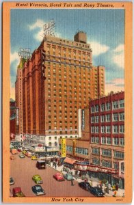 New York City NY, Hotel Victoria, Taft & Roxy Theatre Building, Vintage Postcard