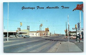 AMARILLO, TX Texas ~ Route 66 ~  STREET SCENE Mobilgas c1950s Cars Postcard