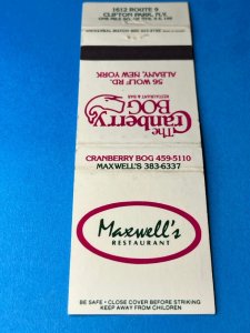 Matchbook Cover Cranberry Bog Maxwell's Restaurant Clifton Park Albany NY MB165
