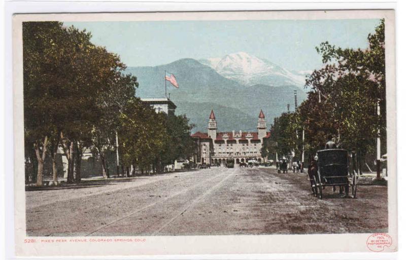 Pikes Peak Avenue Colorado Springs Colorado 1910c Phostint postcard